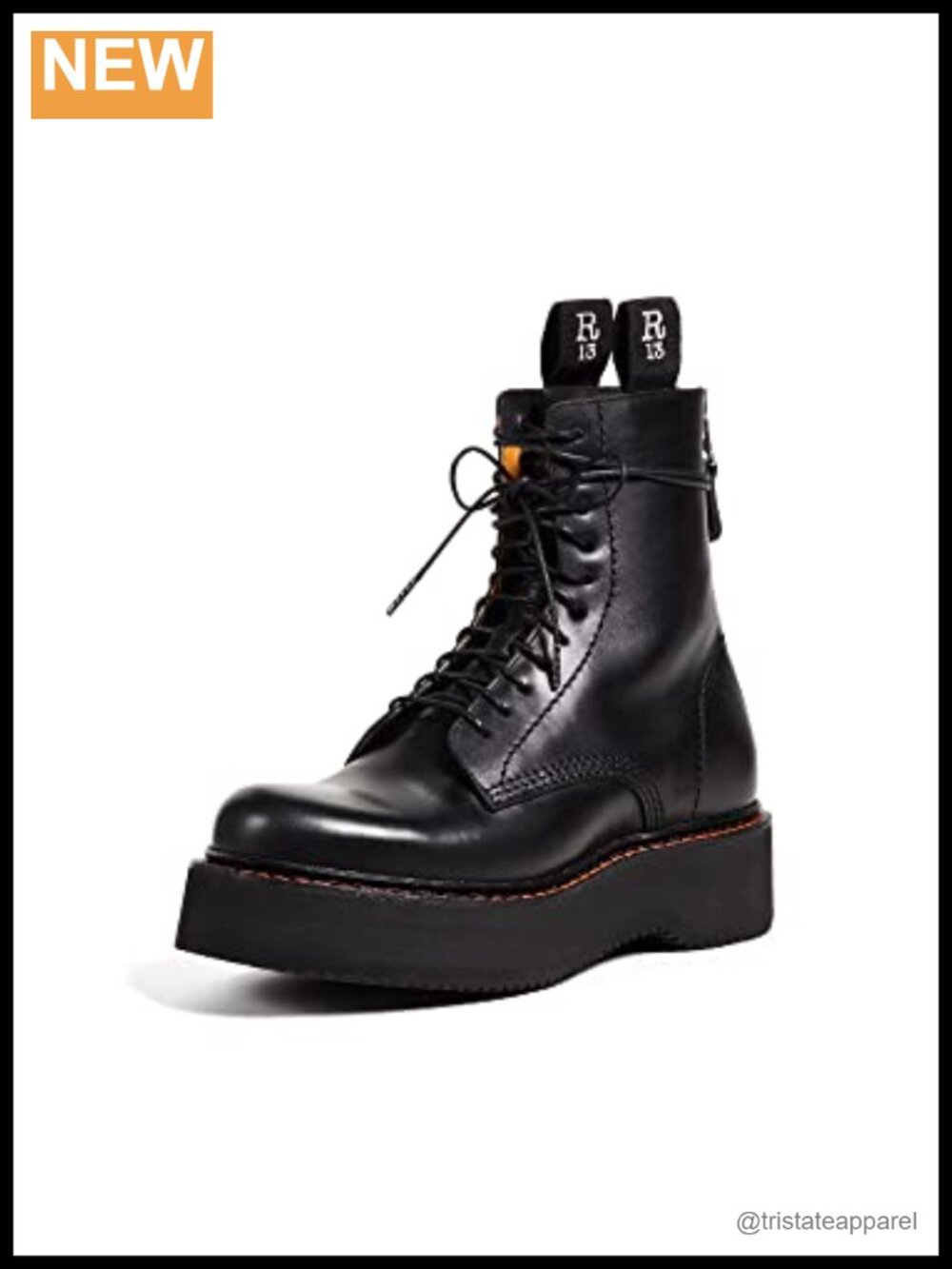 R13 Combat Boots Round Toe Leather Lace-Up Mid-Calf Platform